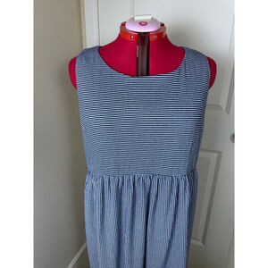 Women's London Times Navy White Striped Midi Dress US 14